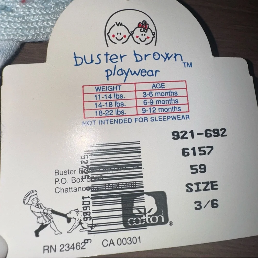 Vintage Buster Brown Boy’s 3/6 Month Blue Romper Set With‎ Socks Embroidered NWT